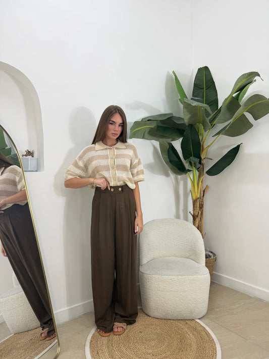 Pantalone bottoni marrone -5845