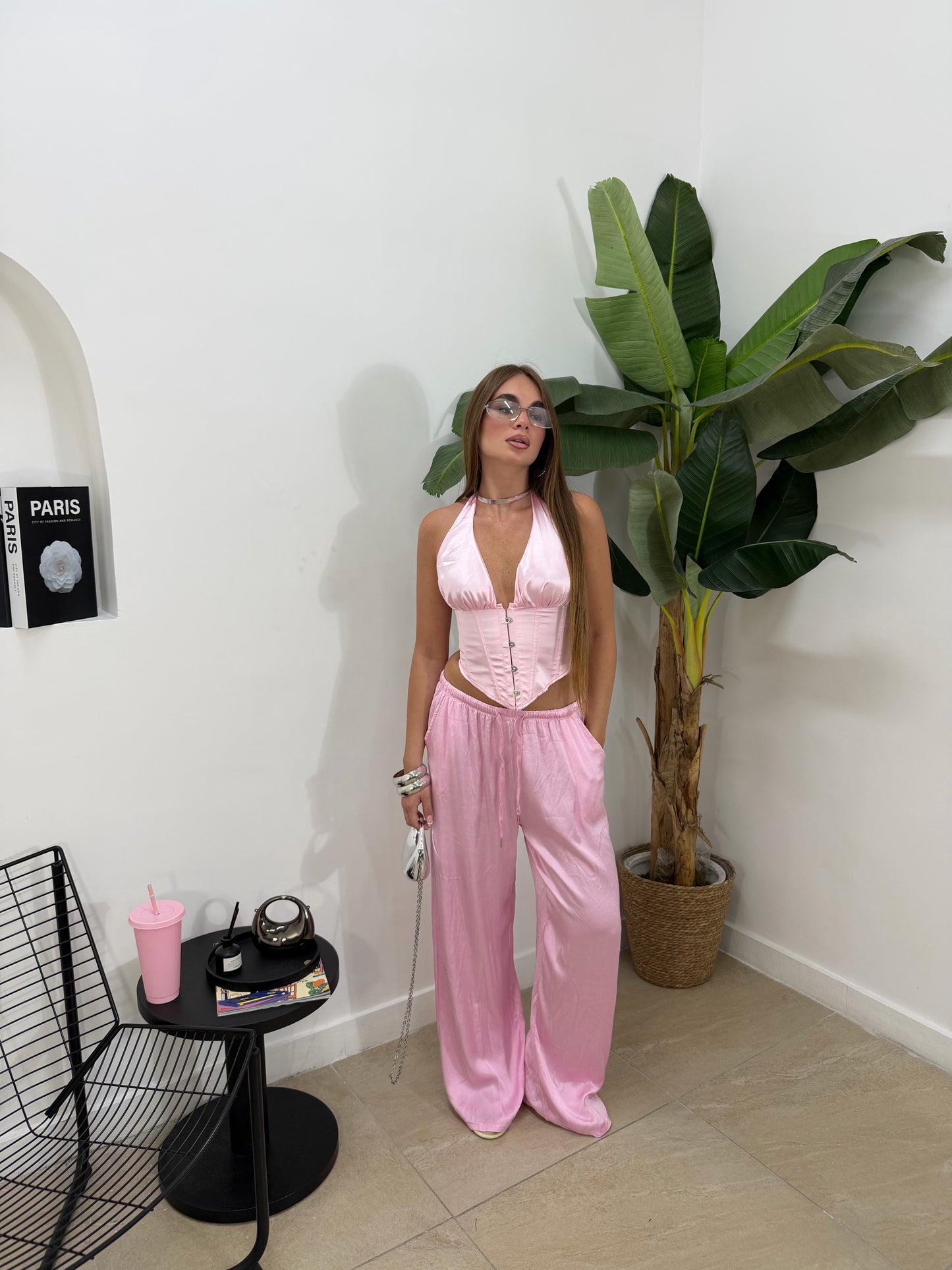 Pantalone satin rosa -24205