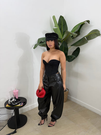 Pantalone ballon in pelle nero -9251