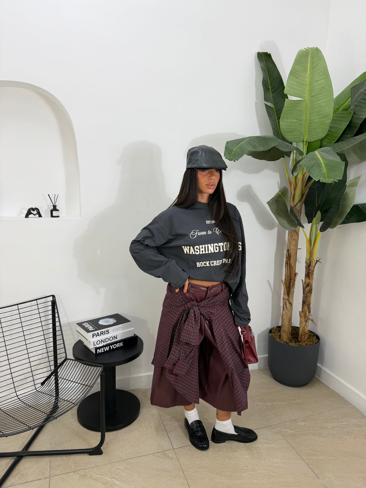 Bermuda in pelle bordeaux