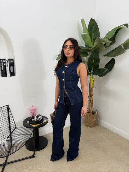 Coordinato denim corpetto -25145