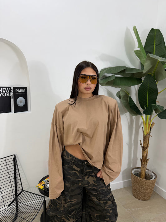 Shirt cropped Barock beige